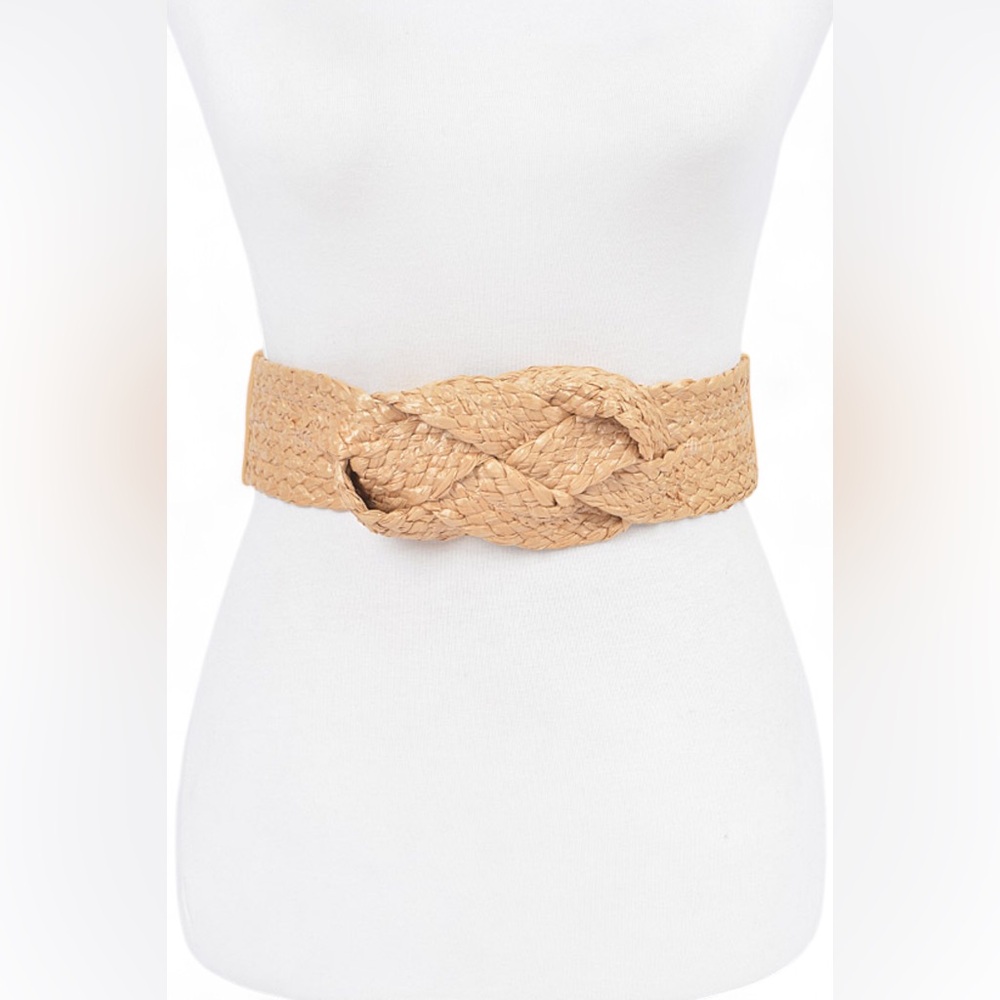 Raffia Straw Braided Elastic Statement Belt